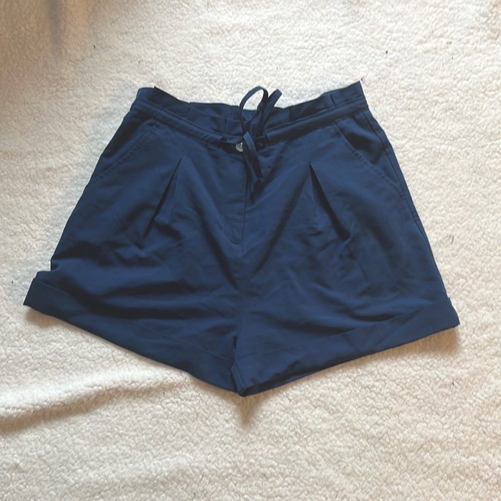 High Waisted Blue Drawstring Shorts